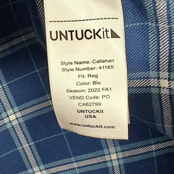 UNTUCKIT Plaid Flannel Button Up Shirt Men's Size XXL Blue Cotton Long Sleeves - Picture 8 of 10